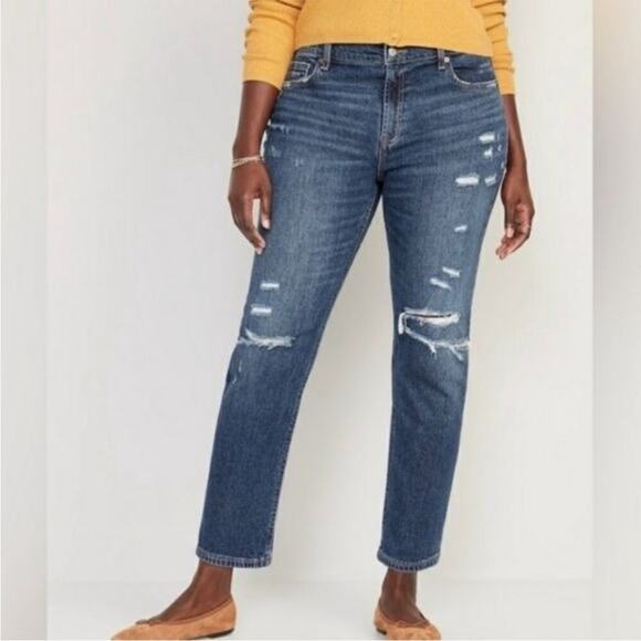Old Navy Mid Rise Boyfriend Straight Ripped Distressed Jeans Size 6 - Picture 10 of 10